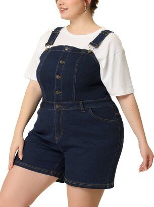 Agnes Orinda Women's Plus Size Denim Shortall Button Jeans Short Dark Blue 2X