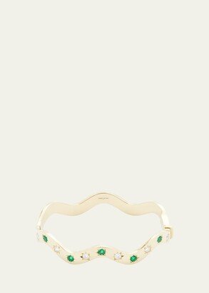 18K Yellow Gold Wave Emerald and Diamond Hinge Cuff