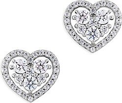 Diamond Heart Shaped Cluster Stud Earrings in 14K White, 1.0 ct. t.w.