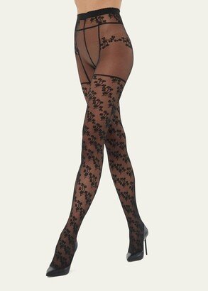 Sheer Floral Suspender Tights