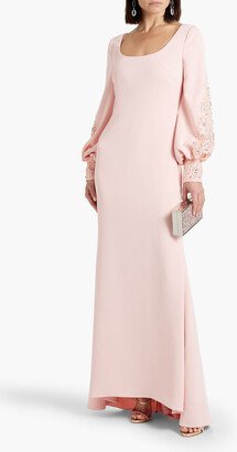 Embellished lace-trimmed crepe gown