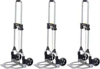 Magna Cart Personal 160lb Capacity MCI Folding Steel Luggage Hand Truck Cart w/ Telescoping Handle, Silver/Black (3 Pack)