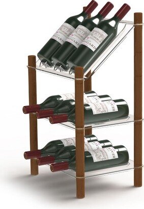 Life Story MyWinebar 9 Bottle Wine Holder Wood Frame Floor Storage Rack Display Stand with Tilted Top Shelf and 2 Flat Display Shelves