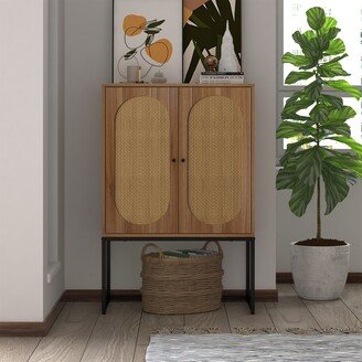 Natural rattan 2 Door high cabinet with Built-in adjustable shelf