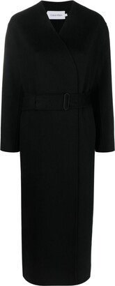 Belted Wool-Blend Maxi Coat