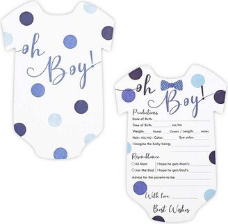 Sparkle and Bash Set of 50 Baby Boy Predictions and Advice Cards for Shower Game Activity & Gender Reveal Party, Oh Boy Polka Dot Design, Blue