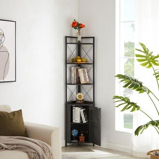 unbrand 5-Tier Corner Bookshelf with Storage,Dark Grey