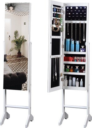 IGEMAN 60''H Key Lock Mirror Cabinet LED Jewelry Armoire with Detachable Leg