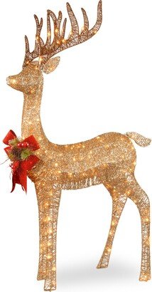 National Tree Company lit Artificial Christmas Décor | Includes Pre-Strung White LED Lights and Ground Stakes | Sisal Splendor Champagne Standing Deer-4 ft