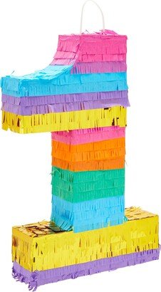 Blue Panda Small Rainbow Number 1 Pinata for 1st Birthday Party Supplies