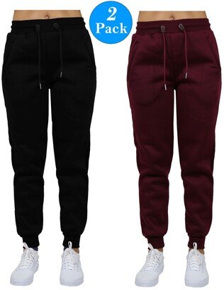 Women's Slim Fit Heavy Weight Fleece Lined Joggers - 2 Pack - Black, Burgundy