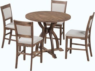 5-Piece Round Dining Table Set with Trestle Legs and 4 Upholstered Dining Chairs