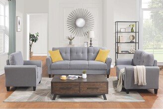 Sunmory 3-Piece Sofa Sets Linen Upholstered Modern Living Room Couch, 1+2+3 Seater Button Tufted Sofa with Wood Frame and Durable Legs