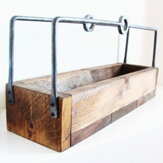 Rustic Wood Tray, Toilet Paper Towel Holder, Hand Box, Bathroom Decor, Forged Iron Handles - Custom