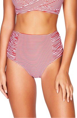 Sorrento Stripe High Waist Gathered Side Bikini Bottoms