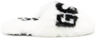 Logo-Print Faux-Fur Slippers-AA