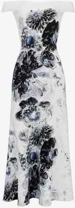 Women's Chiaroscuro Jacquard Dress In White/black/blue