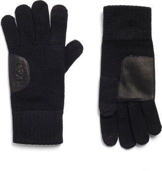 Leather Patch Knit Gloves