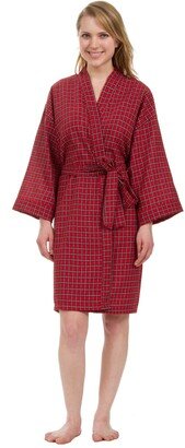 Leisureland Women's Knee Length Red Plaid Robe