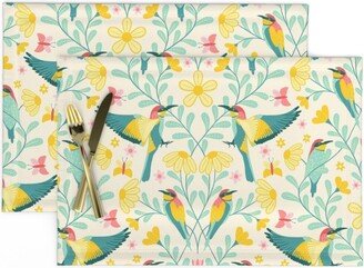 Birds Placemats | Set Of 2 - Bee-Eater Bird With Leaves & Flowers By Sanne Paul Butterfly Florals Yellow Cloth Spoonflower