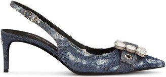 Denim Patchwork Slingback Pumps