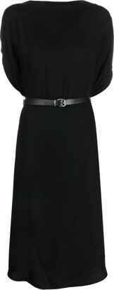 Belted Waist Cape Sleeve Dress