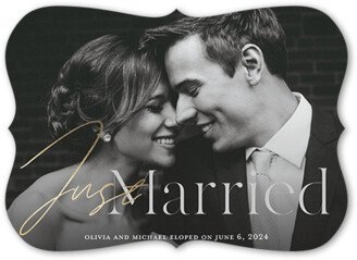 Wedding Announcements: Just Married Calligraphy Wedding Announcement, Grey, 5X7, Matte, Signature Smooth Cardstock, Bracket