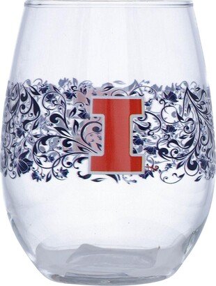 Illinois Fighting Illini 15 Oz Floral Stemless Wine Glass