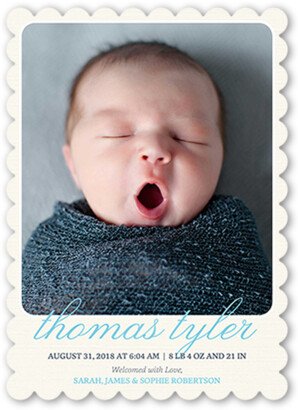 Birth Announcements: Simple Arrival Boy Birth Announcement, Beige, Pearl Shimmer Cardstock, Scallop