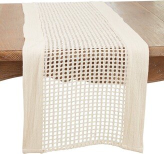Saro Lifestyle Breezy Delight Net Table Runner, 16x72, Off-White