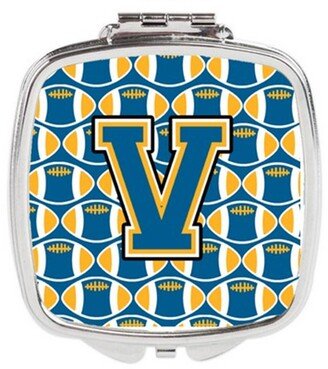 CJ1077-VSCM Letter V Football Blue & Gold Compact Mirror, 3 x 0.3 x 2.75 in.