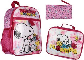 Snoopy Woodstock Flower Character 3 Pc Backpack Lunchbox Pencil Pouch