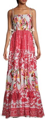 Ranee's Floral Tie-Shoulder Tiered Maxi Cover-Up Dress