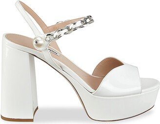 Patent Leather Platform Ankle-Strap Sandals