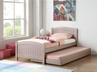 Calnod Twin Size Bed w/ Trundle Slats Large Side Storage Drawer Rose Gold Pine Plywood Kids Youth Bedroom Furniture