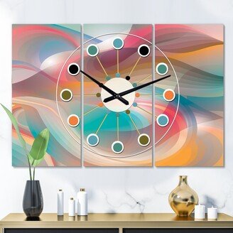 Designart 'Retro Shining Colour Waves' Oversized Mid-Century wall clock - 3 Panels - 36 in. wide x 28 in. high - 3 Panels