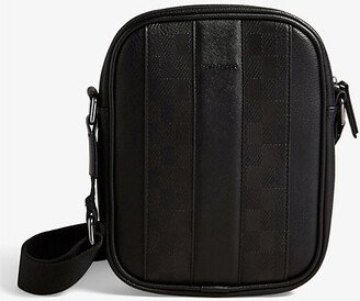 Mens Black Waydon Checked Logo-embellished Faux-leather Crossbody bag