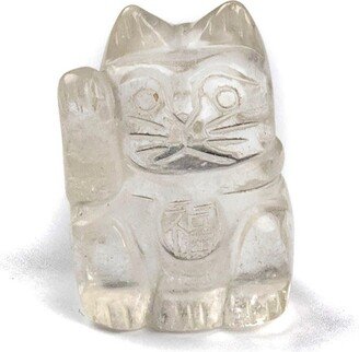 Lucky Cat Or Beckoning Clear Quartz Crystal Figurine 1 Inch High