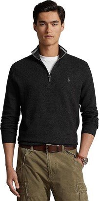 Mesh-Knit Cotton 1/4 Zip Sweater (Dark Granite Heather) Men's Clothing