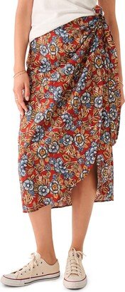 Pacifica Floral Linen Blend Wrap Midi Skirt