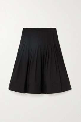 Pleated Cotton-blend Poplin Midi Wrap Skirt - Black