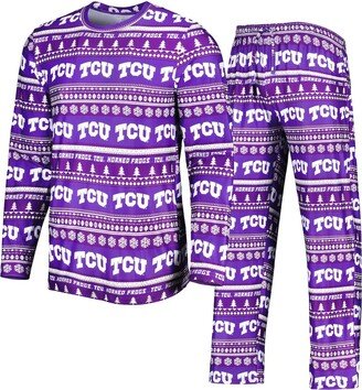 Men's Concepts Sport Purple Tcu Horned Frogs Swivel Long Sleeve T-shirt and Pants Sleep Set