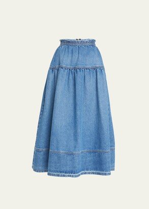 The Astrid Flared Denim Midi Skirt