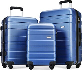 EDWINRAY 3 Pcs Luggage Sets Expandable Luggage ABS Hardshell Suitcase 202428, Navy