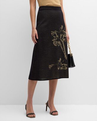 A-Line Floral Jacquard Knit Midi Skirt