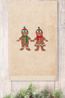 Christmas Gingerbread Embroidered Luxury Turkish Cotton Hand Towel - Sand