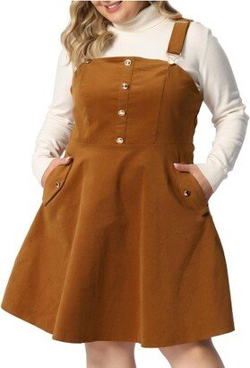 Agnes Orinda Agne Orinda Women' Plu Size Corduroy Pinafore Short Dre Adjutable Strap Overall Dre Supender Skirt Brown 2X