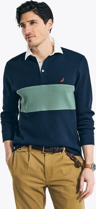 Mens Slim Fit Waffle Colorblock Long-Sleeve Polo