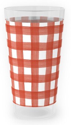 Outdoor Pint Glasses: Red Watercolor Gingham Outdoor Pint Glass, Red