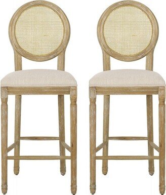 2pc Epworth French Country Wooden Barstools with Upholstered Seating